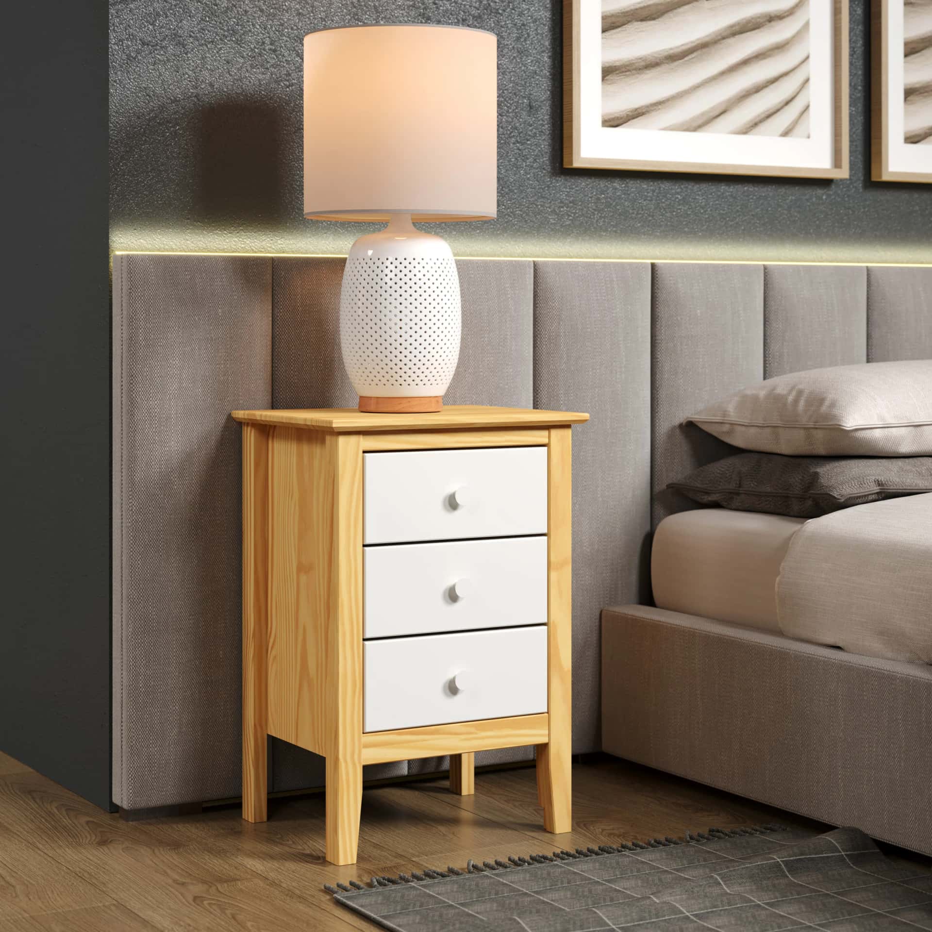 3 Drawer Bedside Nightstand Versatile and elegant solid wood storage for any room. - view 12