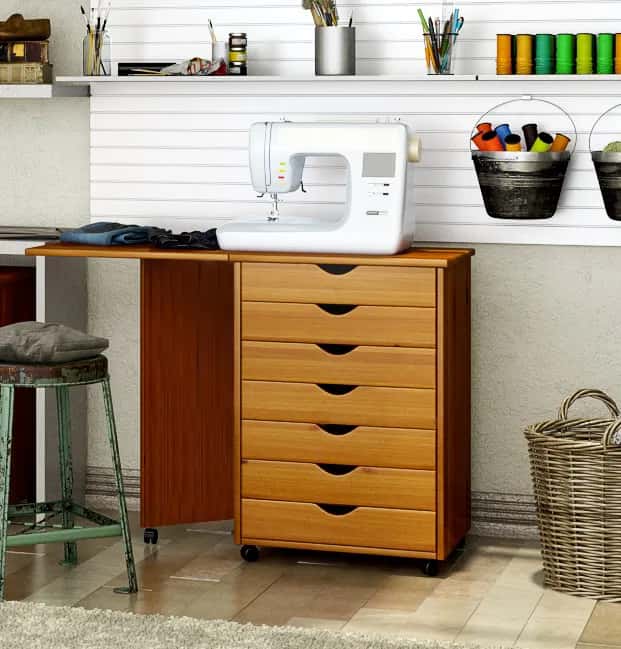 7 Drawer Wide Rolling Cart Features an expandable top for a bonus workspace. - view 4