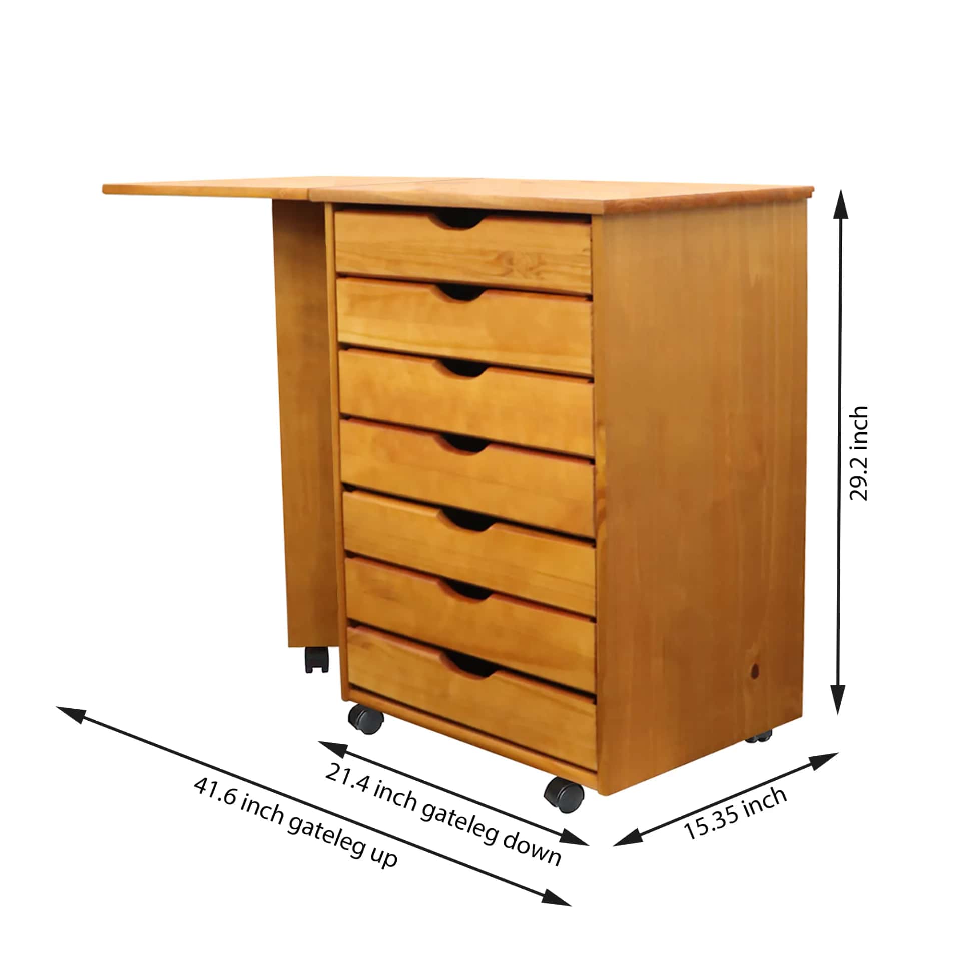 7 Drawer Wide Rolling Cart Features an expandable top for a bonus workspace. - view 3
