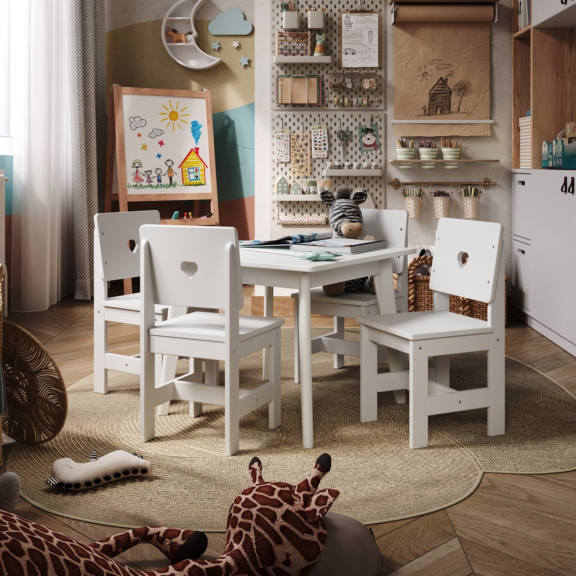 Solid wood kids table and chairs set