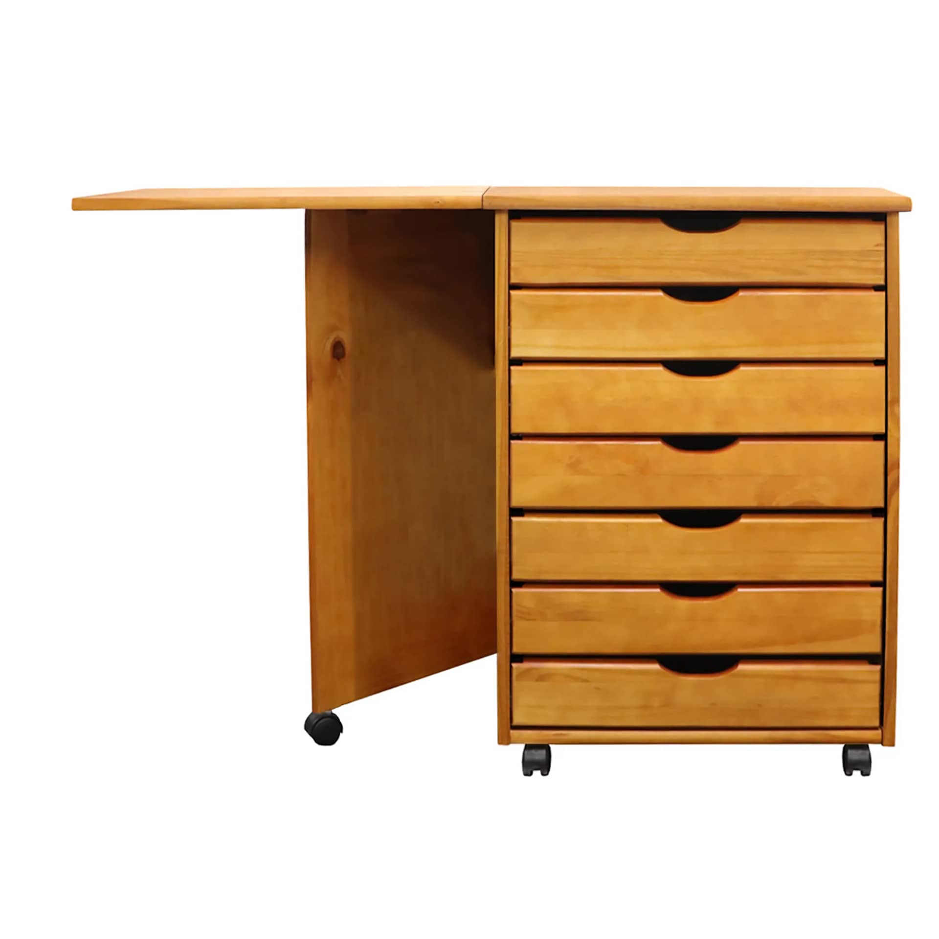 7 Drawer Wide Rolling Cart Features an expandable top for a bonus workspace. - view 1