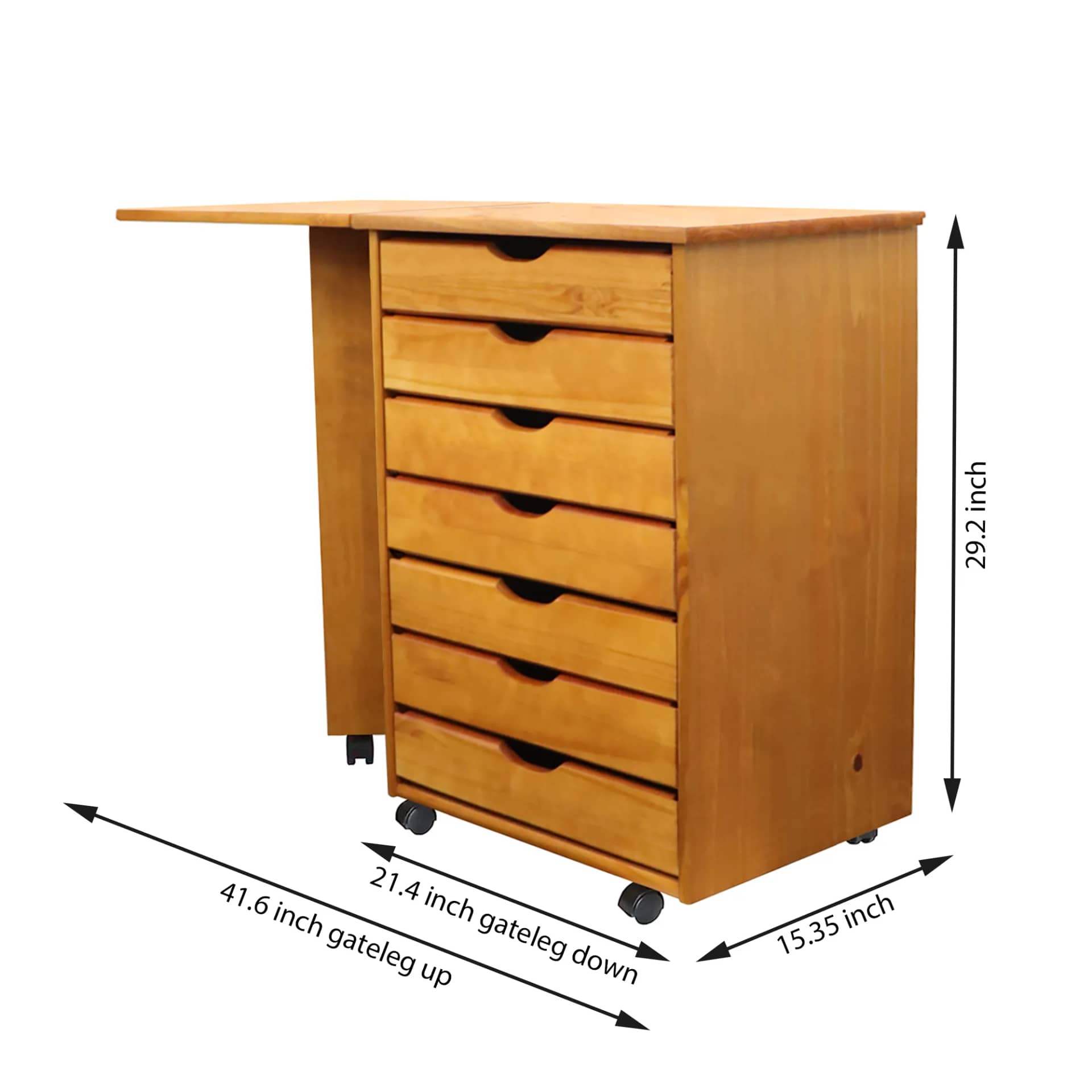 7 Drawer Wide Rolling Cart Features an expandable top for a bonus workspace. - view 3